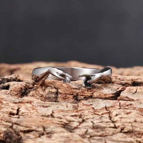 Artistic Touching Hands Ring Titanium Steel Vintage Retro Creation Of Adam Inspired Finger Jewelry For Men Unisex