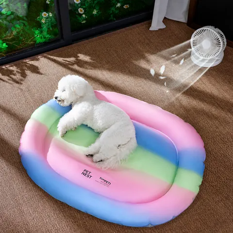 Tapis Rafraîchissant Animaux Été Dégradé Arc-En-Ciel PVC Gel Imperméable Lit Chien Nid Chat Respirant