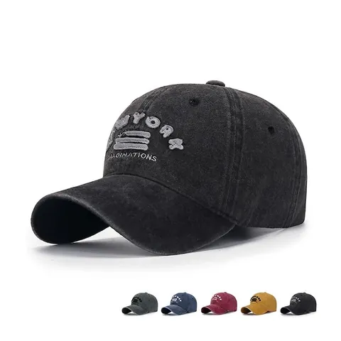 Washed Cotton Baseball Cap New York Embroidered Vintage Distressed Adjustable Sun Hat For Men Women