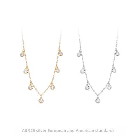 Collana In Argento Sterling 925 Con Pendenti In Zircone Rotondo Catena Da Clavicola Elegante Minimalista Gioielli Da Donna