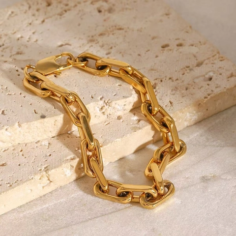 Minimalist Stainless Steel Gold Chunky Chain Bracelet For Women Men U-shaped Link Hand Jewelry Everyday Commuting Gift