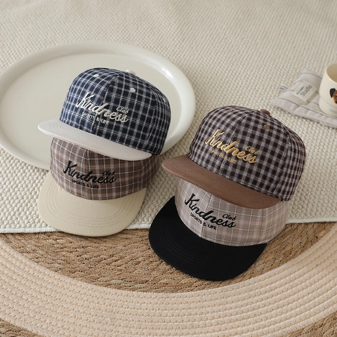 Cappello Da Baseball Bambini Visiera Piatta Motivo Quadri Misto Cotone Regolabile Cappello Sole Per Ragazzi Outdoor