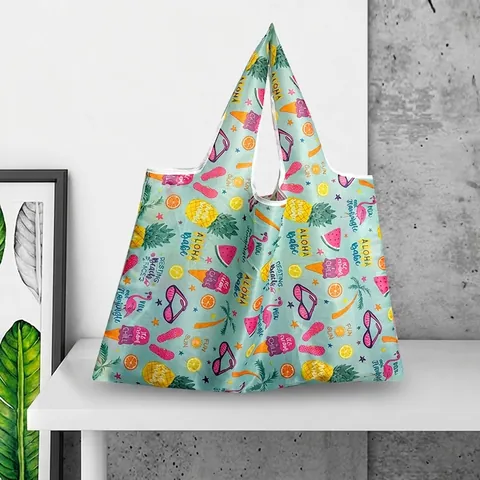 Foldable Shopping Bag Large Capacity Reusable Polyester Eco Friendly Grocery Tote Portable Washable Storage Handbag