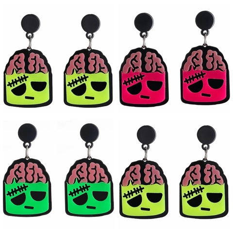 Frankenstein Gehirn Ohrhänger Halloween Acryl Cartoon Monster Lustig Horror Neuheit Schmuck Für Damen