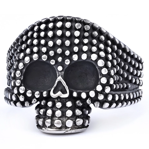 Punk Totenkopf Ring Edelstahl Beidseitig Texturiert Retro Gothic Herz Geometrischer Schmuck Für Herren