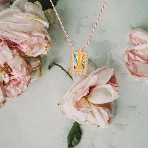 Bohemian Long Pendant Necklace Alloy Enamel Tarot Card Style Zircon Inlaid Woven Cord Retro Trendy Women Jewelry
