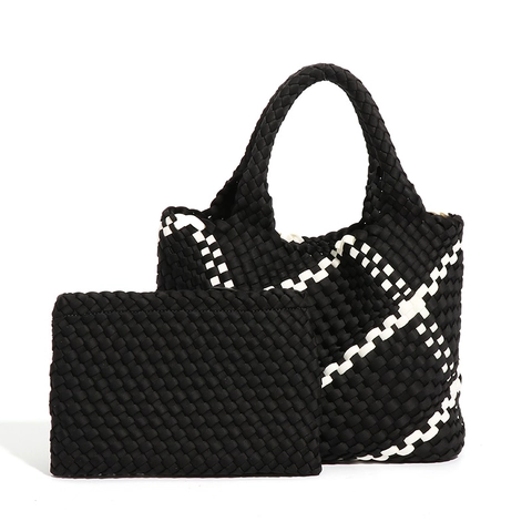 Borsa Tote In Neoprene Intrecciato E Pochette Con Cerniera Accessorio Di Moda Casual Versatile Per Donna