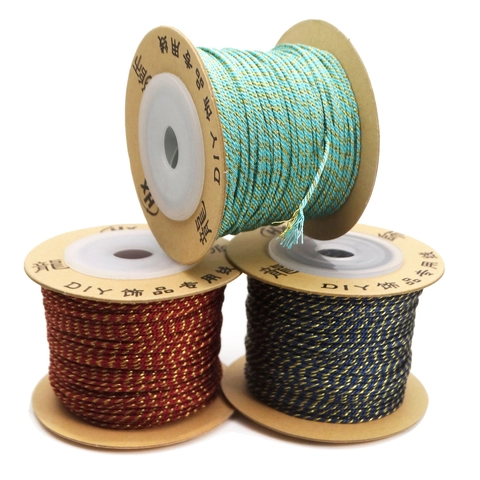 Braided Jewelry Cord With Metallic Gold Thread Non Elastic String For DIY Bracelet Necklace Tassel Making Hand Twisted Colorful