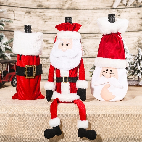 Christmas Wine Bottle Covers Bags Santa Claus Gold Velvet Plush Decor For Xmas Holiday Party Dinner Table Gift Packaging