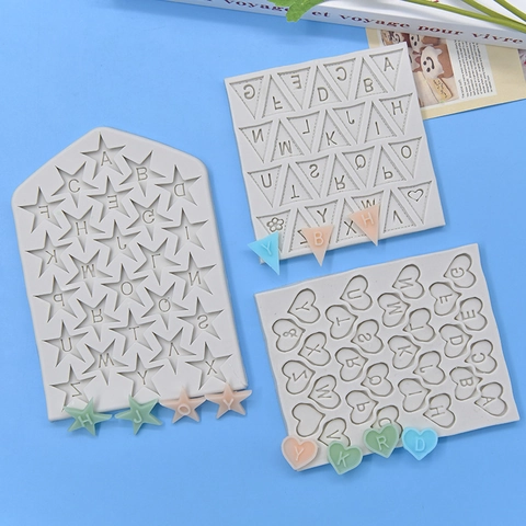 Stampo Silicone Lettere Alfabeto Cuore Stella Triangolo Forme DIY Pasticceria Decorazione Torta Fondant Cioccolato