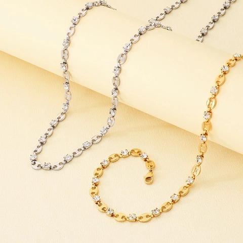 Stainless Steel Pig Nose Chain Necklace 18K Gold Plated Coffee Bean Link With Cubic Zirconia Trendy Punk For Women