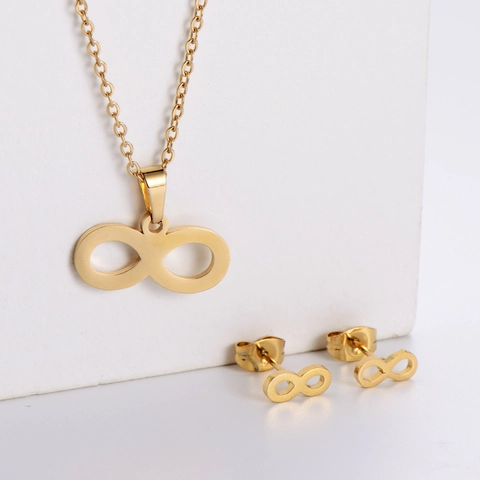 Set di Gioielli Minimalista in Acciaio Inossidabile 316L con Simbolo dell'Infinito per Donna Collana con Ciondolo Placcato Oro 18K e Orecchini a Bottone