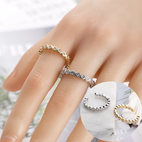 Verstellbarer Zirkonia Ring Kupfer Lünettenfassung Minimalistischer Schmuck Für Frauen Modischer Fingerring