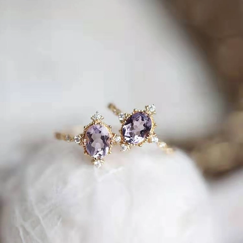 Anello In Argento Sterling 925 Con Ametista Artificiale Taglio Ovale Design A Corona Placcato Oro 14K Stile Francese Vintage Donna