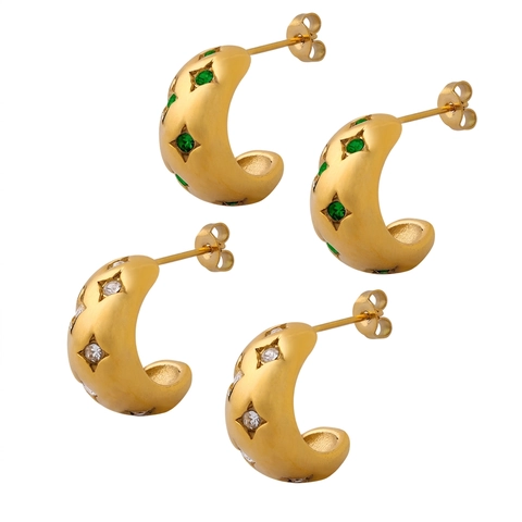 Orecchini A Cerchio A Forma Di C Acciaio Al Titanio Placcato Oro 18K Motivo A Stelle Zircone Gioielli Vintage Minimalisti