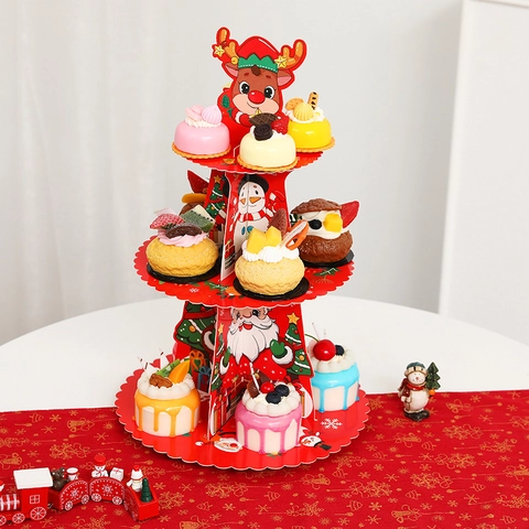 Festlicher Gestufter Papier Cupcake Ständer Weihnachten Halloween Desserttisch Deko Party Atmosphäre Layout Dekoration Geist Weihnachtsmann Rentier Muster