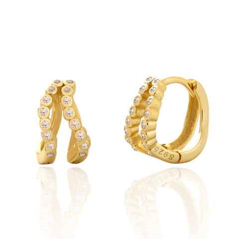 925 Sterling Silver Double Layer Hoop Earrings For Women Luxury Rhinestone Inlaid Geometric Huggie Gold Silver Jewelry