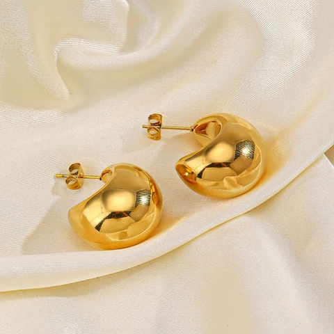 Orecchini A Cerchio A Forma Di C In Acciaio Inossidabile Cavi Spessi Lucidi Gioielli Di Moda Minimalisti Per Donna