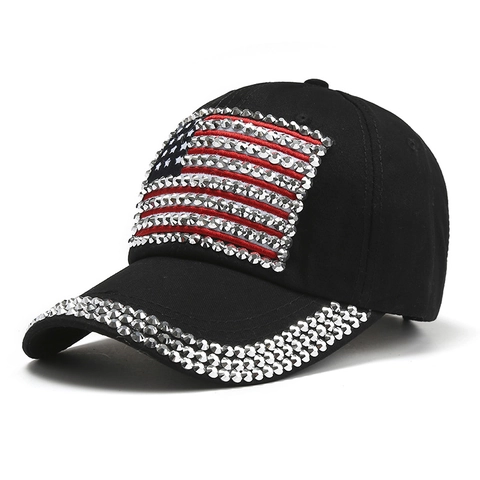 Gorra De Béisbol Con Bandera De EE. UU. Y Pedrería Algodón Patriótico Protección Solar Sombrero Unisex Ajustable
