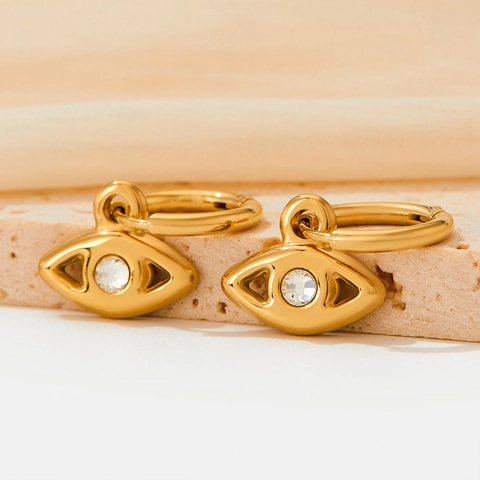 Pendientes De Aro Mal De Ojo Acero Inoxidable Circón Colgante Delicado Joyería Boho Para Mujer Chapado En Oro