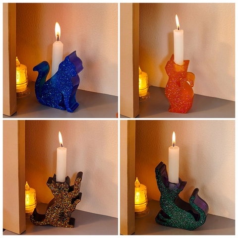 Cat Shaped Candle Holder Silicone Mold DIY Resin Casting Craft Home Decor Desktop Ornament Non-Stick Durable