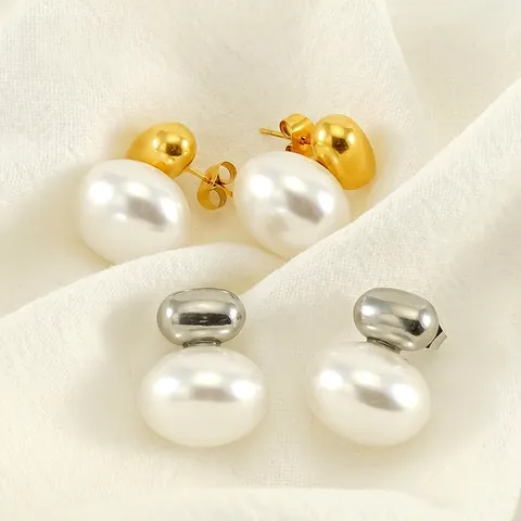 Pendientes De Perlas Artificiales Vintage Franceses Acero Inoxidable Chapado En Oro De 18K Corazón Geométrico Para Mujeres