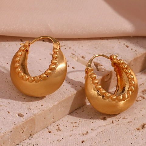 Mode Edelstahl 18K Vergoldet Gebürstet Ball Creolen Für Damen Minimalistisch Geometrisch Retro Schmuck Geschenk