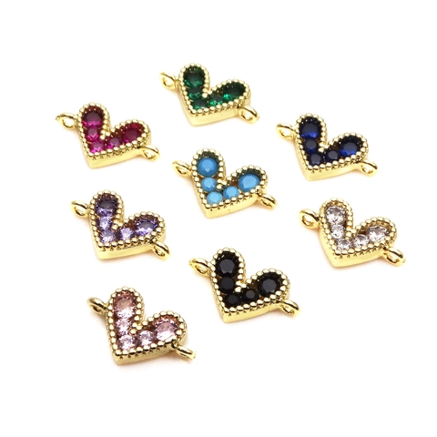 Micro Pave Zircon Heart Connector For DIY Bracelet Making Gold Plated Copper Jewelry Finding Accessory Elegant