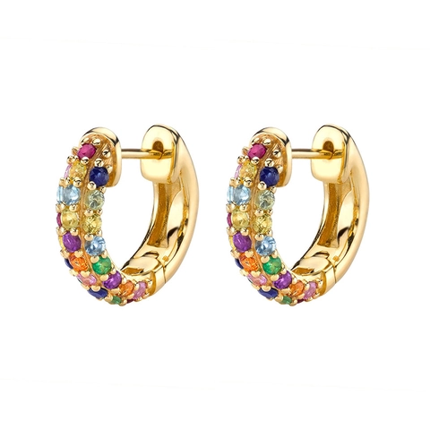Luxus Bunte Zirkon Creolen Kupfer Pave Huggie Ohrringe Trendy Modeschmuck Für Damen