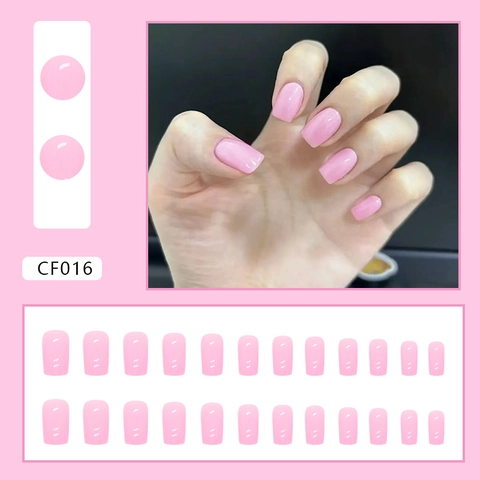 Uñas Postizas Cuadradas Rosas Plástico Brillante Color Sólido Jelly Estilo Dulce Para Mujer Manicura Diaria