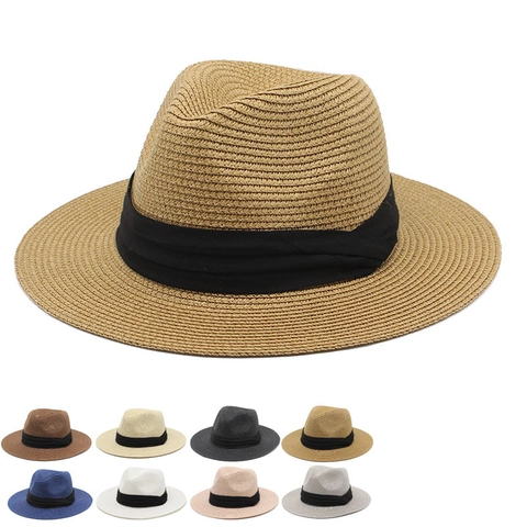 Chapeau De Paille Fedora Style Panama Protection Solaire Plage Été Respirant Ruban Hommes Femmes