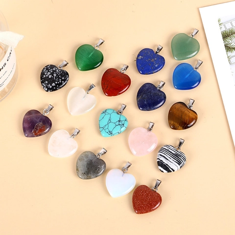 Pendente Cuore Pietra Preziosa Naturale Cristallo Lucidato Fascino Per Creazione Di Gioielli DIY Moda Minimalista Donne