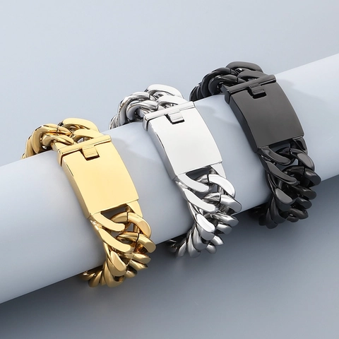 Pulsera De Eslabones Cubanos De Acero Inoxidable 316L Resistente Punk Industrial Pulido De Alta Moda Para Hombres