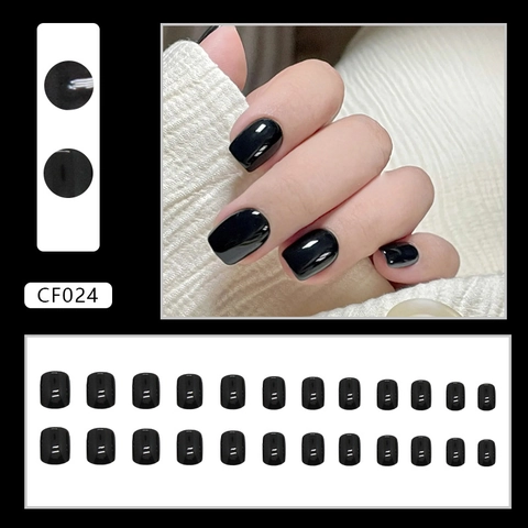 Glossy Black Press On Nails Short Square Solid Color Simple Wearable Fake Nails For Women DIY Manicure