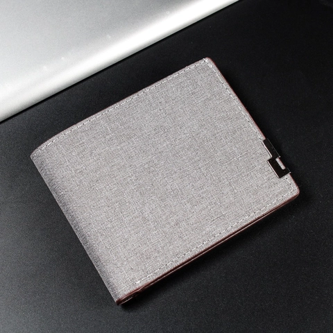 Portafoglio Uomo Bifold Sottile Tessuto Denim Texture Tela Orizzontale Porta Carte Credito Con Finestra ID Moda Casual