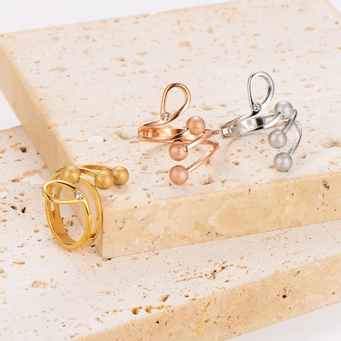 Anillo De Acero Inoxidable 304 Diseño Espiral Con Circonita Y Cuentas Esmeriladas Abierto Ajustable Estilo Minimalista