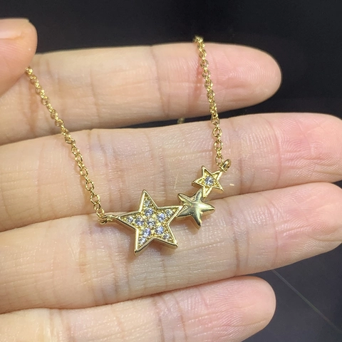 Star Pendant Necklace Copper Micro Pave Cubic Zirconia Triple Stars Simple Elegant Fashion Jewelry For Women
