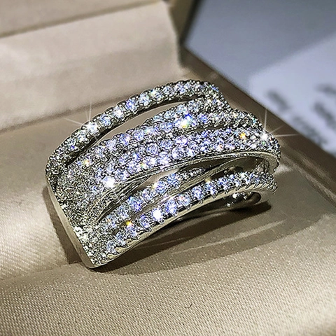 Wide Multi Layer Ring Copper Cubic Zirconia Micro Pave Sparkling Statement Jewelry For Women Luxury