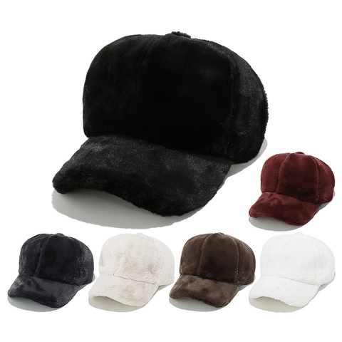 Gorra De Béisbol De Invierno Para Mujer Piel Sintética Cálida Espesa Felpa Color Sólido A Prueba De Viento Moda Casual
