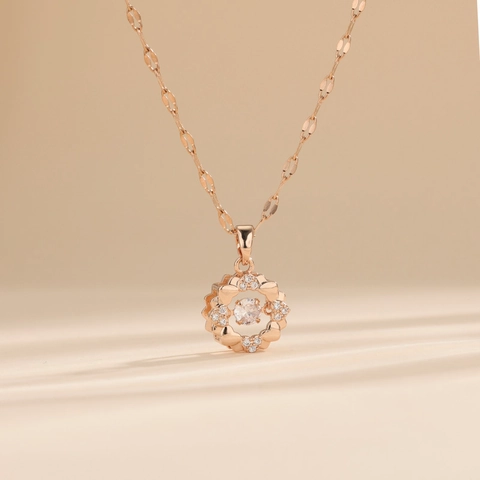 Collar De Corazón Con Piedra Danzante Acero De Titanio Chapado En Oro Rosa Colgante De Circón Para Mujer Elegante