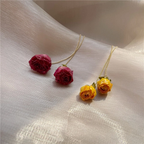 Lange Quasten Rosenohrringe Mit Silbernem Ohrstecker Künstliche Perlen Blumenanhänger Waldstil Eleganter Schmuck Für Damen