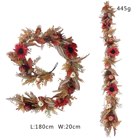 Artificial Maple Leaf Garland Autumn Pumpkin Vine Plastic Satin For Thanksgiving Halloween Home Festival Decoration