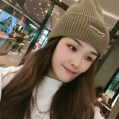 Gorro De Punto De Invierno Cálido Grueso Gorro Con Dobladillo Para Mujeres Hombres Color Sólido Bordado De Letras Gorro Térmico
