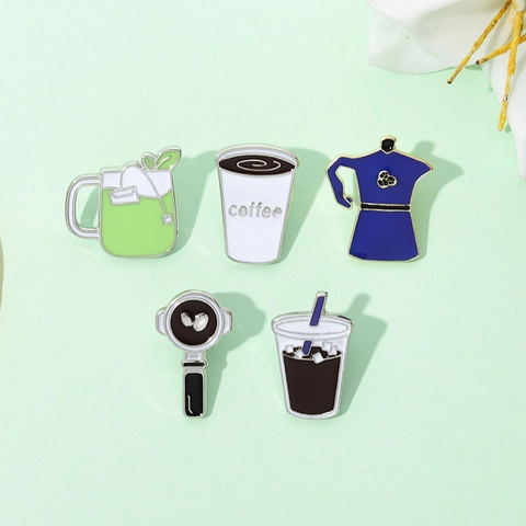 Kreative Cartoon Kaffeetasse Legierung Emaille Brosche Lackiert Getränk Abzeichen Für Kleidung Taschen Unisex Mode Schmuck
