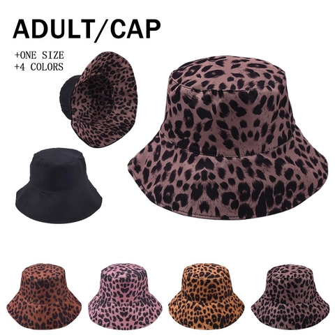 Reversible Bucket Hat Cotton Leopard Print Sun Protection Foldable Beach Outdoor Fishermans Cap For Women
