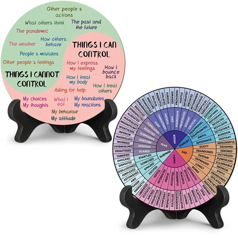 Emotion Wheel Mental Health Decor Things I Can Control Wooden Sign Desk Ornament For Therapy Office Classroom