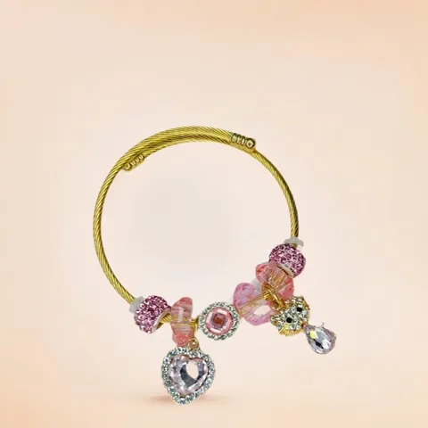 Pulsera De Cuentas Colgante Corazón Acero Inoxidable Chapado Oro Alambre Trenzado Brazalete Ajustable Mujer Diamantes Joyería