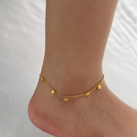 Star Anklet Double Layer Stainless Steel Star Charm Minimalist Delicate Foot Jewelry For Women Summer Beach Gift