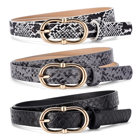 Damen Gürtel Mit Schlangenmuster PU Leder Goldene Ovale Schnalle Modischer Schmaler Taillengürtel Für Jeans Kleider