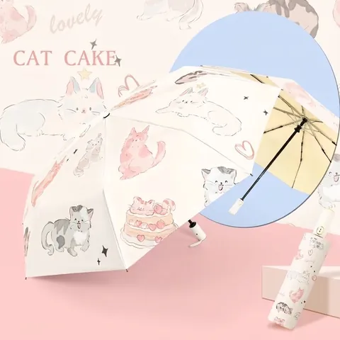 Ombrello Pieghevole Portatile Motivo Gatto Protezione Solare Pioggia Parasole Automatico Manuale Antivento Impermeabile Leggero